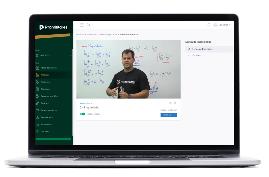 Tela do plano de estudos