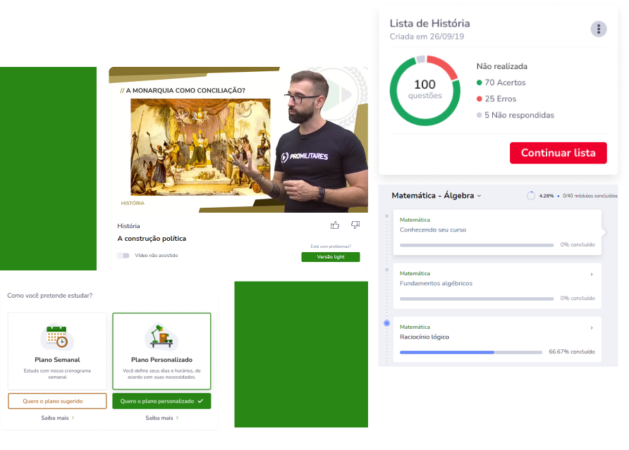 Tela do plano de estudos